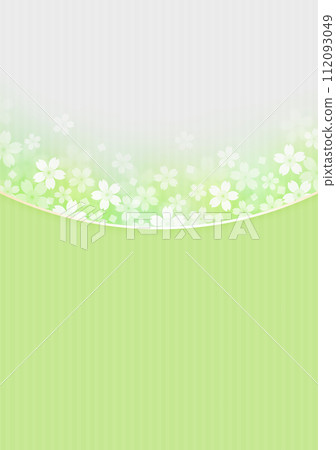Japanese style background of cherry blossoms with Japanese paper texture, vertical position, green 112093049