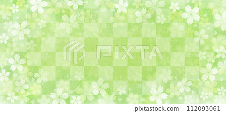 方格的日式背景,日本紙紋理上有櫻花花,綠色 方格的日式背景,日本紙紋理上有櫻花花,綠色 112093061