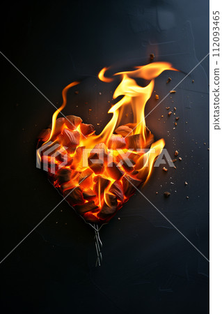 A romantic valentine's day heart-shaped flickering flames 112093465
