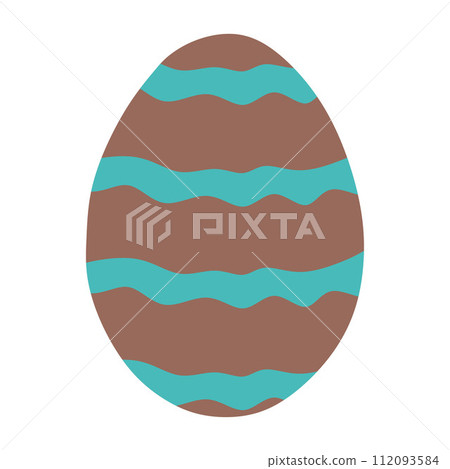 Happy Easter. Easter egg with Painted Brown color and Turquoise strip on it. Vector Illustration Isolated on a white. Holiday design object for Celebration Decor, Card, Poster. Colorful Graphic Art. Happy Easter. Easter egg with Painted Brown color and Turquoise strip on it. Vector Illustration Isolated on a white. Holiday design object for Celebration Decor, Card, Poster. Colorful Graphic Art. 112093584