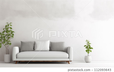 Modern interior design with light empty mock-up wall and gray furniture Modern interior design with light empty mock-up wall and gray furniture 112093643