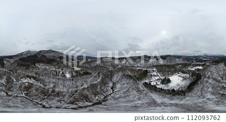 Naruko Gorge in midwinter with little snow Aerial shot VR Naruko Gorge in midwinter with little snow Aerial shot VR 112093762