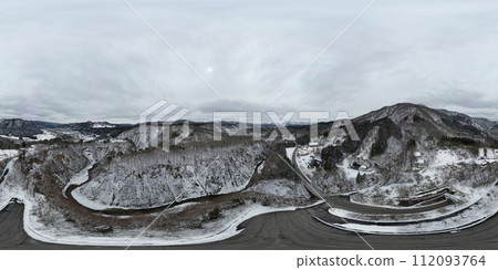 Naruko Gorge in midwinter with little snow Aerial shot VR Naruko Gorge in midwinter with little snow Aerial shot VR 112093764