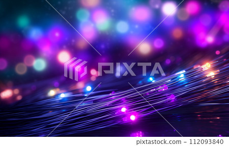 Blue light rays like laser show for bright festive presentation, illustration 112093840