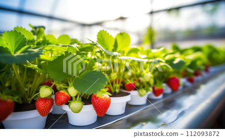 Strawberry farm planting in greenhouse, Fresh organic red berry 112093872