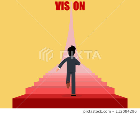 Vision of career development. business man running up the stairs to the vision Vision of career development. business man running up the stairs to the vision 112094296