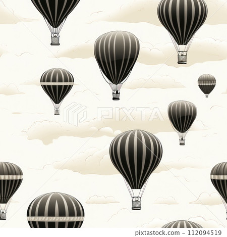 black white graphic sketch vintage air balloon background 112094519