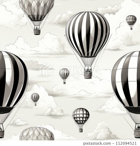 black white graphic sketch vintage air balloon background 112094521