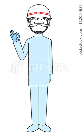 Okay sign Firefighter (emergency team/infection prevention clothing) 112094685