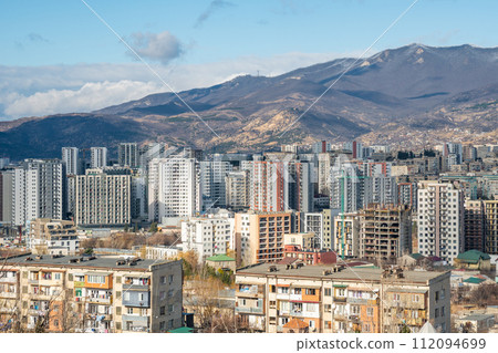 Residential area of Tbilisi, multi-storey buildings in Gldani 112094699
