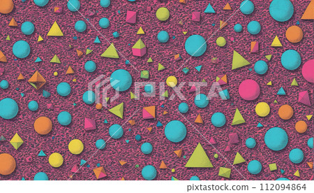 Colorful pop art background consisting of geometric shapes and patterns - ai generated 112094864