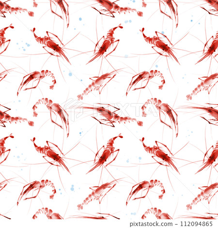 Japanese sumi-e style shrimps, seamless pattern for backgrounds, textiles, or wallpapers Japanese sumi-e style shrimps, seamless pattern for backgrounds, textiles, or wallpapers 112094865
