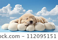 Sleeping Puppy on Cloud Pillow Sky. Generative Ai. 112095151