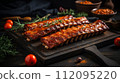 Savory Grilled Ribs with Spices on Cutting Board. Generative Ai. 112095220