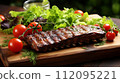 Grilled Ribs on Cutting Board with Salad. Generative Ai. 112095221