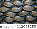 Tropical Fish Pattern on Blue Background. Generative Ai. 112095255