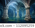 Underground Cavern with Ancient Stone Pillars. Generative Ai. 112095259