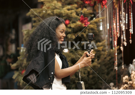 Asian woman enjoy travel in downtown district Asian woman enjoy travel in downtown district 112095309