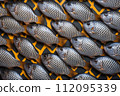 Fish Scale Pattern on Orange Background. Generative Ai. 112095339