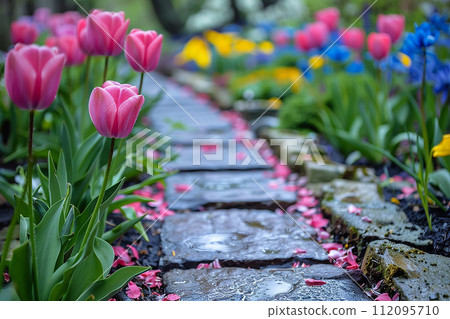 Cherry blossoms and various flowers bloom to welcome Spring. Cherry blossoms and various flowers bloom to welcome Spring. 112095710