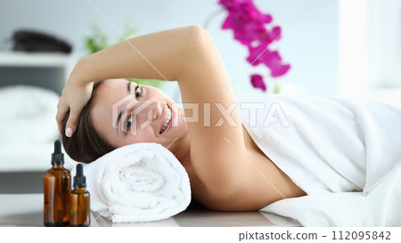 Female person resting in salon Female person resting in salon 112095842