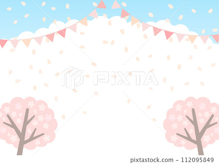 Cute background with cherry blossoms and garland Cute background with cherry blossoms and garland 112095849