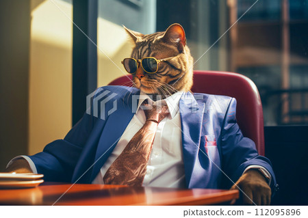 Cat boss. Cat office worker. Rich businessman. CEO chief. AI generated 112095896