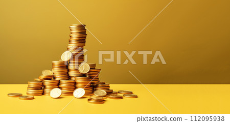 Coin money concept. Banner for design. Financial concept with coins for banner. Money savings banner with coins illustration. Financial success. AI generation 112095938