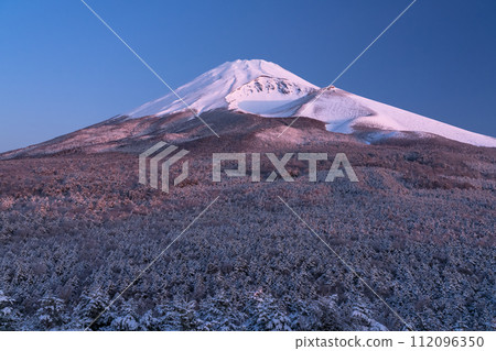 [靜岡縣] 黎明時分的雪富士山，從越切塚展望台眺望 112096350
