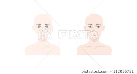 Illustration set of faces seen from the front of young women and middle-aged women - no hair 112096731
