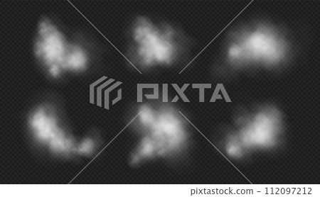 Fog or smoke isolated on transparent background. Realistic smog, haze, mist or cloudiness effect. 112097212