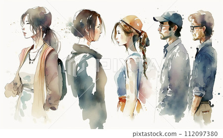 people passing each other on the street 112097380