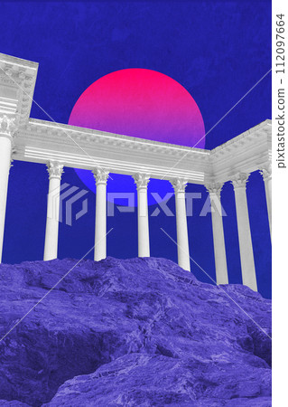 Surreal collage with elements classic architecture. Art poster, concept, zine cover. Antique cityscape 112097664
