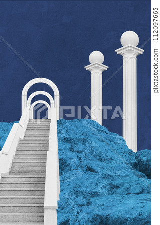 Surreal collage with elements classic architecture. Art poster, concept, zine cover. Antique cityscape Surreal collage with elements classic architecture. Art poster, concept, zine cover. Antique cityscape 112097665