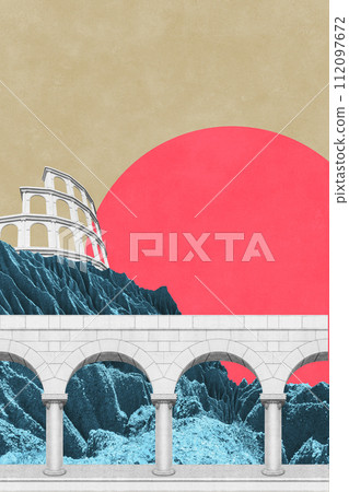 Surreal collage with elements classic architecture. Art poster, concept, zine cover. Antique cityscape Surreal collage with elements classic architecture. Art poster, concept, zine cover. Antique cityscape 112097672