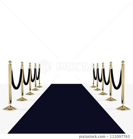 Black carpet with black ropes on golden stanchions 112097763