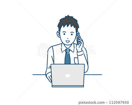 Illustration of a young male office worker working on a computer 112097930