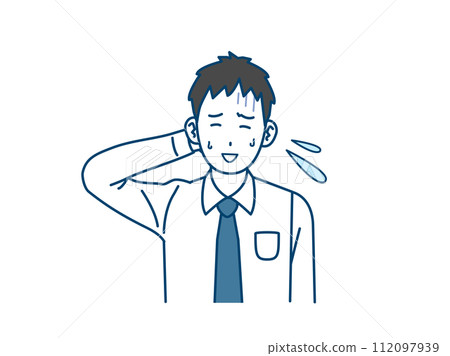 一位年輕男性上班族心煩意亂、苦笑的插圖 一位年輕男性上班族心煩意亂、苦笑的插圖 112097939