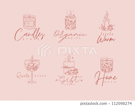 Candles floral labels collection red Candles floral labels collection red 112098274