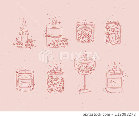 Candles floral icons collection red 112098278