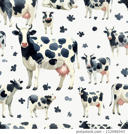 Watercolor seamless pattern with cow. Watercolor seamless pattern with cow. 112098343