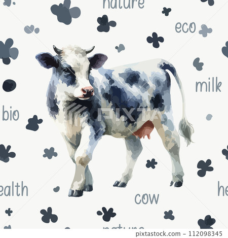 Watercolor seamless pattern with cow. 112098345