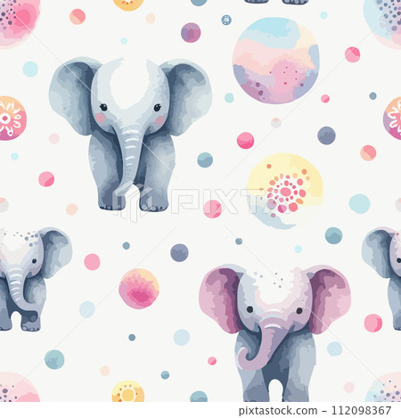 Cute watercolor elephants pattern. Vector simple seamless background for kids. Cute watercolor elephants pattern. Vector simple seamless background for kids. 112098367