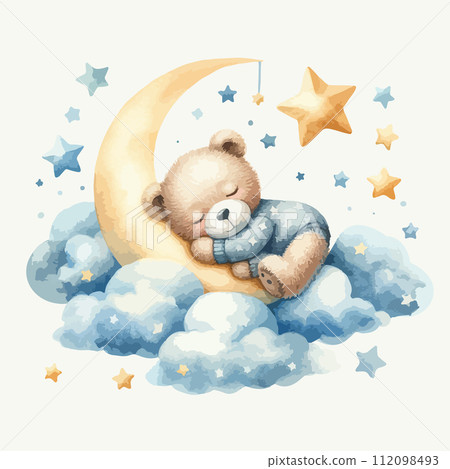 Cute baby teddy bear sleeping on the cloud... - Stock Illustration ...