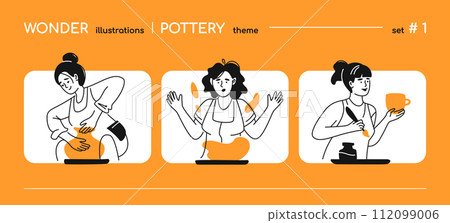 Clay modeling and leisure - line design style illustrations 112099006