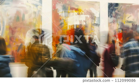 AI-generated content. Blurred crowd at diverse urban locations 112099086
