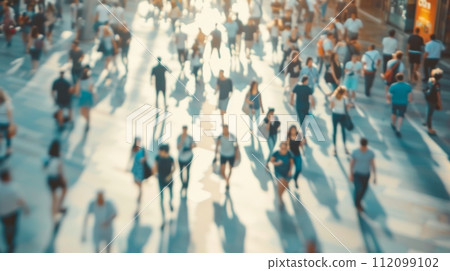 AI-generated content. Unfocused Crowd of People at Various Locations 112099102