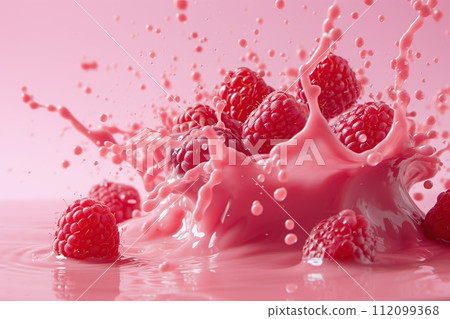 Powerful liquid explosion, raspberries, pink Background Powerful liquid explosion, raspberries, pink Background 112099368