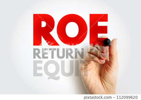 ROE Return On Equity - measure of the profitability of a business in relation to the equity, acronym text concept background 112099620