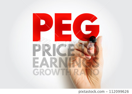 PEG Price to Earnings Growth ratio - valuation metric for determining the relative trade-off between the price of a stock, the earnings generated per share, acronym text concept background PEG Price to Earnings Growth ratio - valuation metric for determining the relative trade-off between the price of a stock, the earnings generated per share, acronym text concept background 112099626